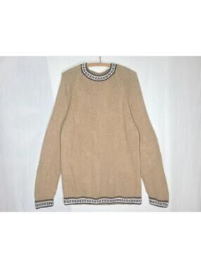 Vtg 70s Fuzzy Alpaca Mod Sweater Intarsia Border Fluffy Knit Mens M L Wool Rare